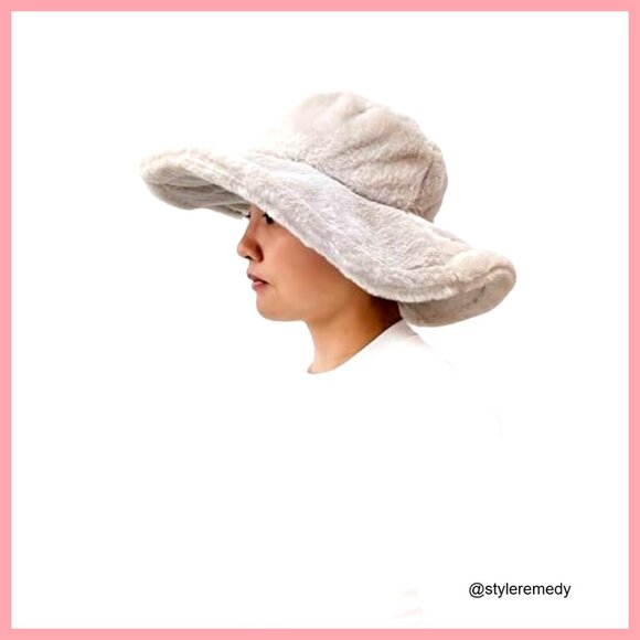 Oversized Winter Bucket Hat Faux Fur Wide Floppy Brim Adjustable main image 3